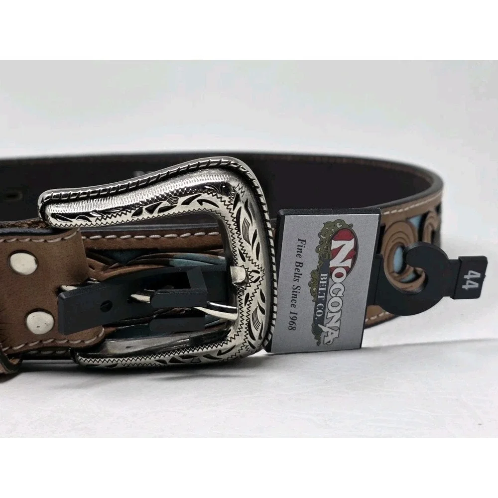 Nocona Mens Size 44 Western Genuine Leather Brown Floral-tooled Belt New